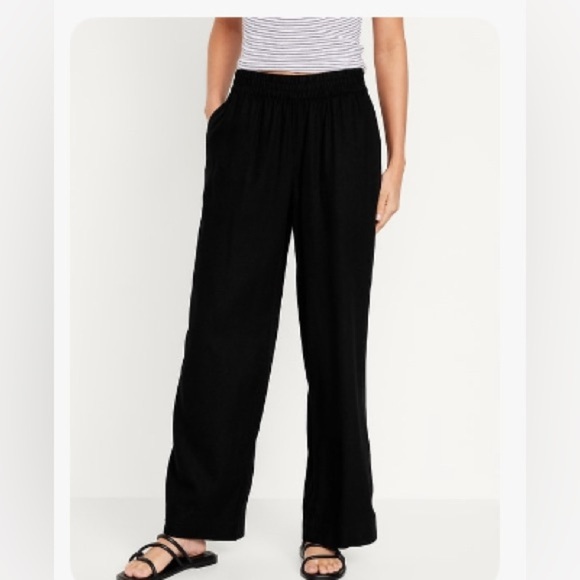 Old Navy High Waisted Straight Ankle Linen Blend Pants Black XL - Picture 1 of 5